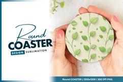 Green Leaves and Vines Pattern on Round Coaster Png Product Image 1