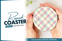 Pastel Plaid Pattern on Round Coaster Png Product Image 1