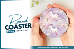 Unicorns with flowers seamless round coaster png pattern Product Image 1