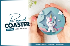 Cute Unicorn with Rainbow and Clouds in a Round Coaster Png Product Image 1