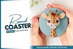 Paper Cutout Giraffe Head Illustration on Round Coaster Png Product Image 1
