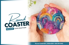 Watercolor Rainbow Arcs on Gray Background Round Coaster Png Product Image 1