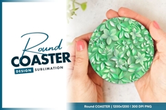 Green Leafy Floral Pattern in a Round Coaster Png Product Image 1