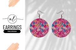 Pink Floral Watercolor Round Earring Png Pattern Product Image 1