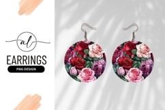 Watercolor Roses Circle Round Earring Png Product Image 1