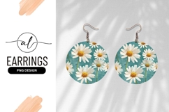 Daisy Flower Pattern On Blue Round Earring Png Product Image 1