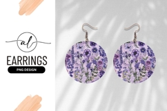Purple Flower Circle Watercolor Illustration Round Earring Product Image 1