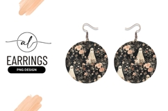 Floral Ghosts On Dark Background Round Earring Product Image 1