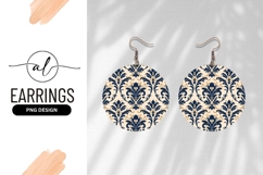 Navy And Gold Damask Round Earring Png Product Image 1