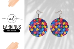 Colorful Watercolor Stars Round Earring Png Design Product Image 1