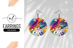 Colorful Paint Splashes On White Background Round Earring Product Image 1