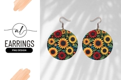 Floral Round Earring Png Sunflowers And Leaves Product Image 1