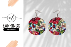 Stained Glass Hibiscus Flowers Round Earring Png Product Image 1