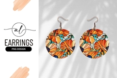 Orange Flowers Stained Glass Round Earring Png Product Image 1