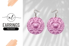 Pink Round Earring Png Ornate Floral Relief Product Image 1