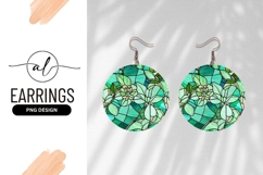 Stained Glass Floral Design in Green and Teal Circle Product Image 1