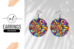 Colorful Abstract Stained Glass Style Round Earring Png Product Image 1