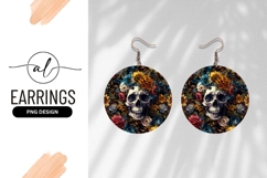 Skull Surrounded By Flowers Round Earring Png Product Image 1