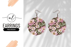 Pink Anemone Flowers On Wood Round Earring Png Product Image 1
