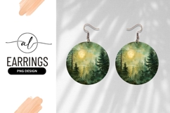 Watercolor Forest With Moon Round Earring Png Product Image 1