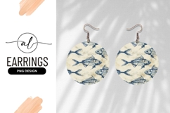 Fish Skeleton Watercolor Illustration Pattern Round Earring Product Image 1