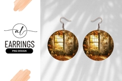 Autumn Window Scene With Round Earring Png Product Image 1