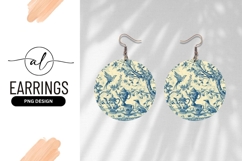 Blue White Teapot Bird Round Earring Png Product Image 1
