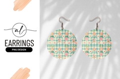 Gingham Daisy Floral Patterned Round Earring Png Product Image 1