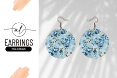 Watercolor Blue Flowers Round Earring Png Product Image 1