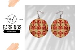 Red Floral Pattern On A Beige Background Round Earring Png Product Image 1