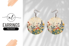 Watercolor Wildflower Field In Circle Round Earring Png Product Image 1