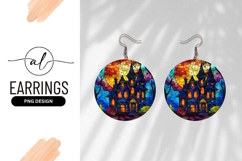 Stained Glass Spooky House Round Earring Png Product Image 1