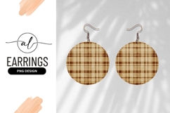 Brown Plaid Pattern Round Earring Png Product Image 1