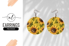Painted Sunflowers On Yellow Round Earring Png Product Image 1