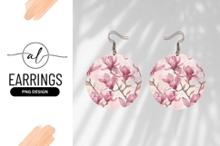 Pink Magnolia Watercolor Floral Pattern Round Earring Product Image 1