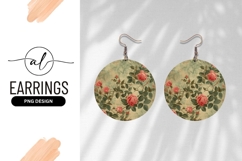 Vintage Roses With Leaves Illustration Round Earring Png Product Image 1