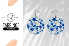 Blue Floral Pattern Circle Round Earring Png Product Image 1