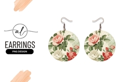 Floral Roses Vintage Round Earring Png Design Product Image 1