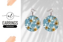 Blue Narcissus Floral Pattern Round Earring Png Product Image 1