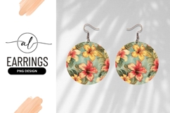 Vintage Tropical Hibiscus Floral Pattern Round Earring Product Image 1