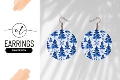 Blue Watercolor Christmas Trees Round Earring Png Product Image 1