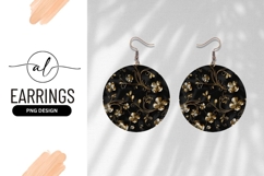 Black Background With Gold Flowers Round Earring Png Product Image 1