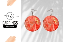 Watercolor Princess In Red Dress Round Earring Png Product Image 1