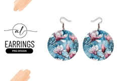 Watercolor Magnolia Flowers On Blue Background Round Earring Product Image 1