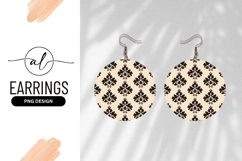 Beige Round Earring Png With Floral Pattern Product Image 1