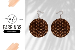 Ornamental Hearts Pattern Dark Brown Round Earring Png Product Image 1