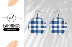 Blue White Gingham Pattern Round Earring Png Product Image 1