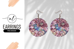 Pink Dahlia Stained Glass Style Round Earring Png Product Image 1