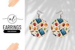 Watercolor School Supplies Fruits Pattern Round Earring Png Product Image 1