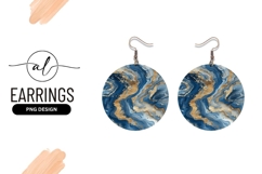 Blue And Gold Marbled Abstract Round Earring Product Image 1